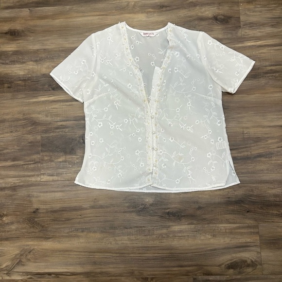 bonmarche Tops - White Sheer Floral Button Down Shirt